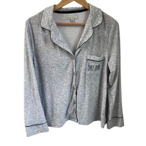 Rae Dunn “Dream” Gray and Black Button Front Collared Pajama Shirt